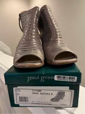 Paul Green Metallic Smoke Peep-Toe Heeled Booties
